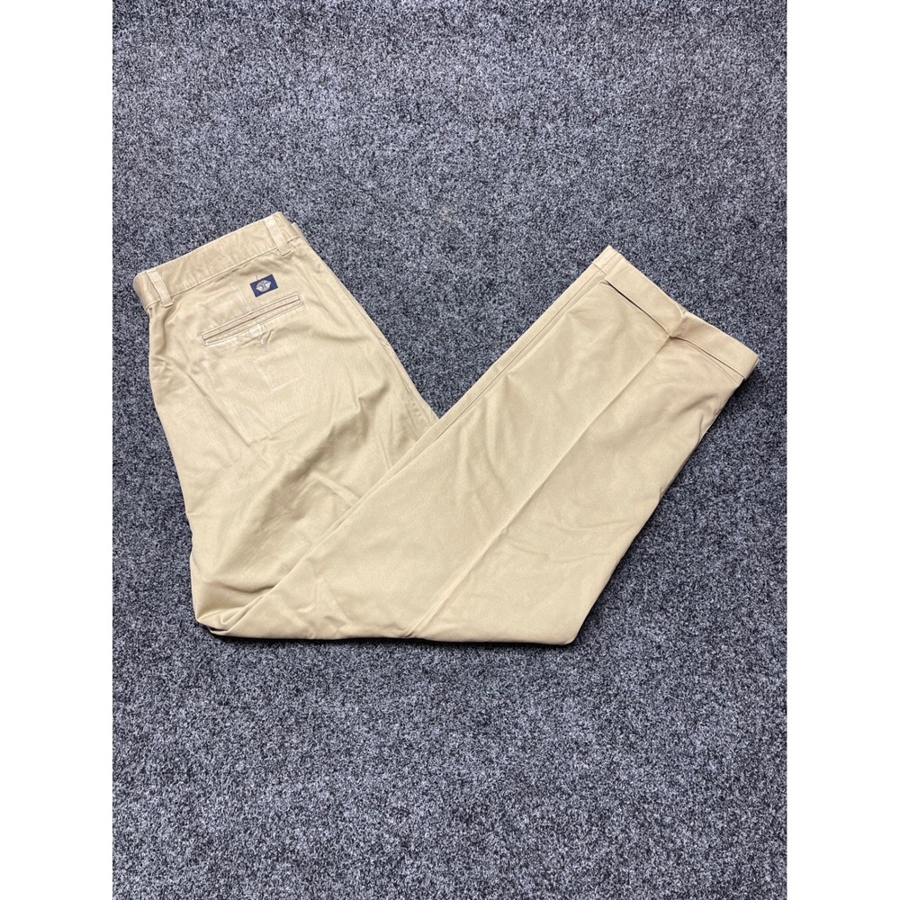 Dockers Mens Pleated Khaki Chinos Tan Cotton Cuffed Pants W40 L32